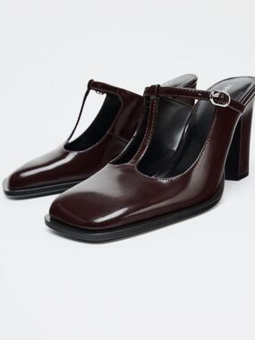 Zara Square Nose Leather Mule Shoes size 40. Excellent used condition.